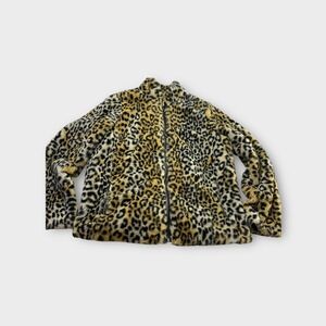 JouJou Leopard Print Faux Fur Zip‎ Up Jacket Animal Print Moto Style Sz M